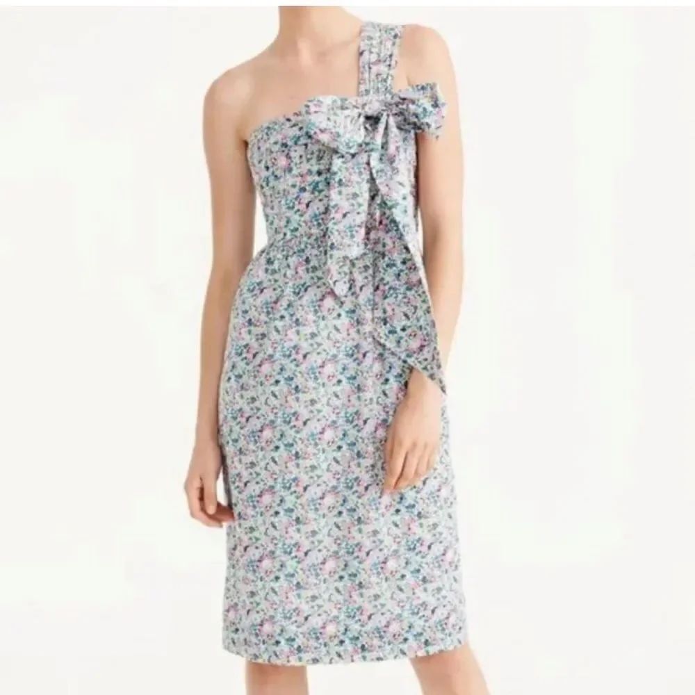 J.Crew X Liberty of London One Shoulder Bow Dress EUC
